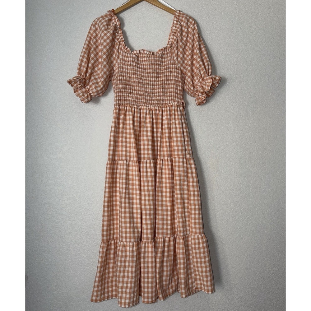 Bohme Rust Orange White Gingham Maxi Dress Small Fall Holiday